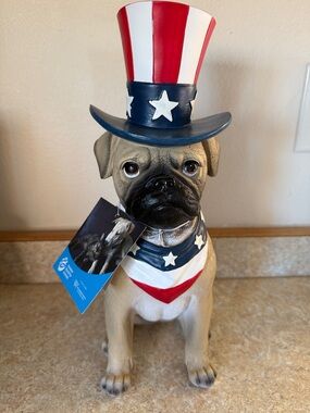 Patriotic Pug Statue in Red, White & Blue - Holiday Decor